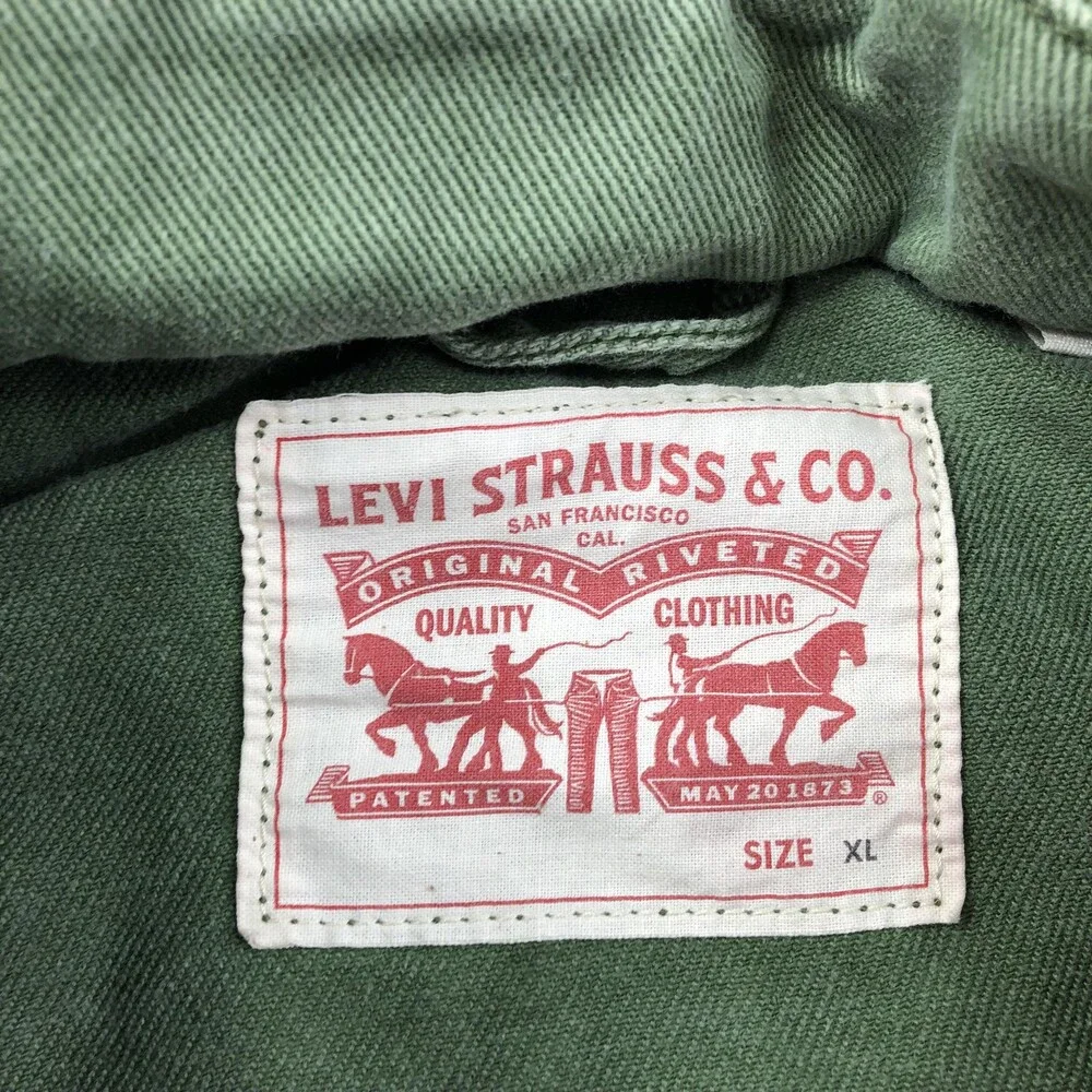 Levi's Jacket Mens XL Green Denim Zip Front Army Field Pockets Outdoor